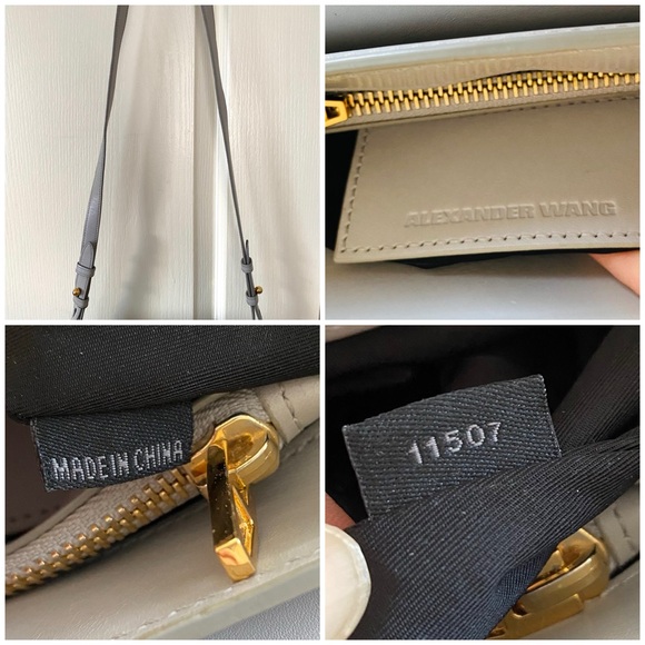 Alexander Wang Grey Calfskin Leather Lia Sling Gold Stud Messenger Crossbody Bag - Picture 12 of 15